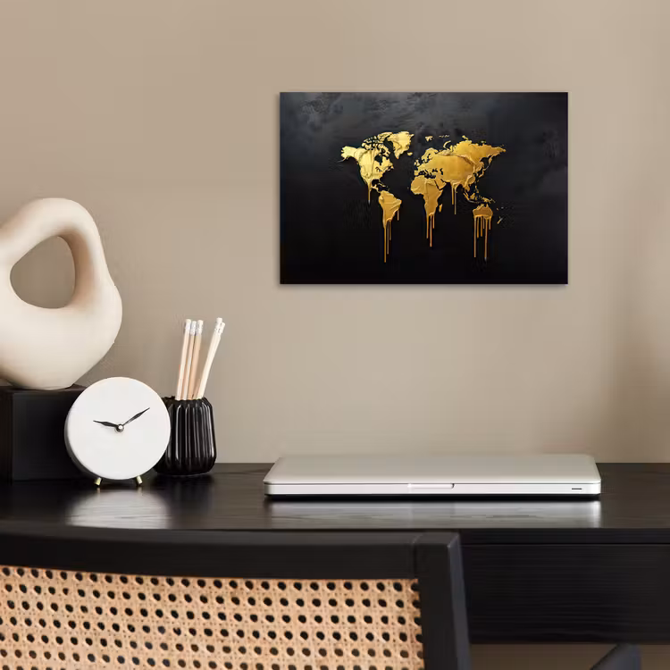 Wereldkaart - Lange druppels - Contrast poster papier klein -sfeer1