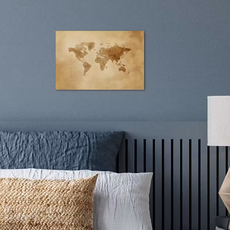 Wereldkaart - Lederen textuur poster papier klein -sfeer2