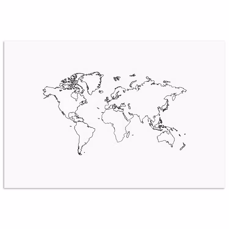 Wereldkaart - Lijnen - Wit poster papier klein -3d