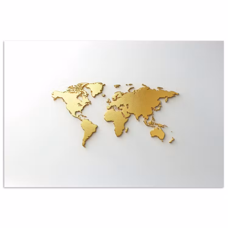 Wereldkaart - Luxe uitstraling - Glanzend goud poster papier klein -3d