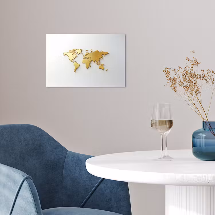 Wereldkaart - Luxe uitstraling - Glanzend goud poster papier klein -sfeer3