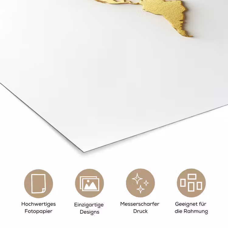 Wereldkaart - Luxe uitstraling - Glanzend goud poster papier klein -tcloseup_DE