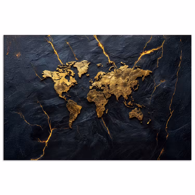 Wereldkaart - Marmer - Vurige lijnen poster papier klein -3d