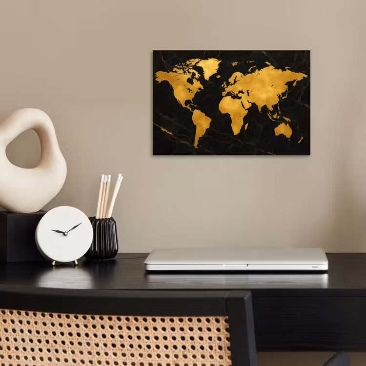 Wereldkaart - Marmerstructuur - Elegant - Zwart poster papier klein -sfeer1