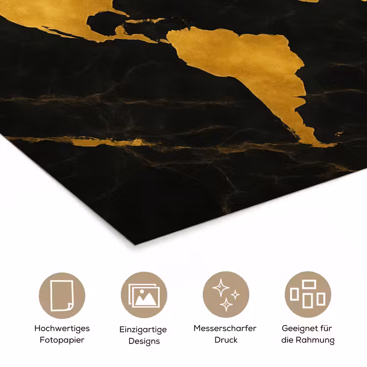 Wereldkaart - Marmerstructuur - Elegant - Zwart poster papier klein -tcloseup_DE