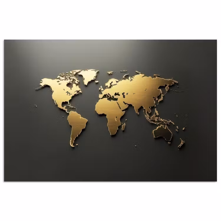 Wereldkaart - Minimalistisch - Gouden afwerking poster papier klein -3d