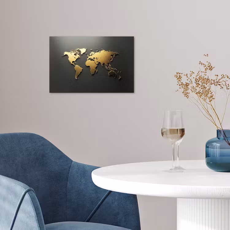 Wereldkaart - Minimalistisch - Gouden afwerking poster papier klein -sfeer3