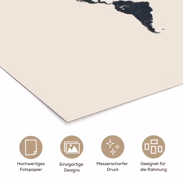 Wereldkaart - Minimalistisch - Grijs - Vliegtuig poster papier klein -tcloseup_DE