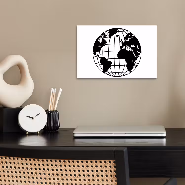 Wereldkaart - Minimalistisch - Zwart - Wit poster papier klein -sfeer1