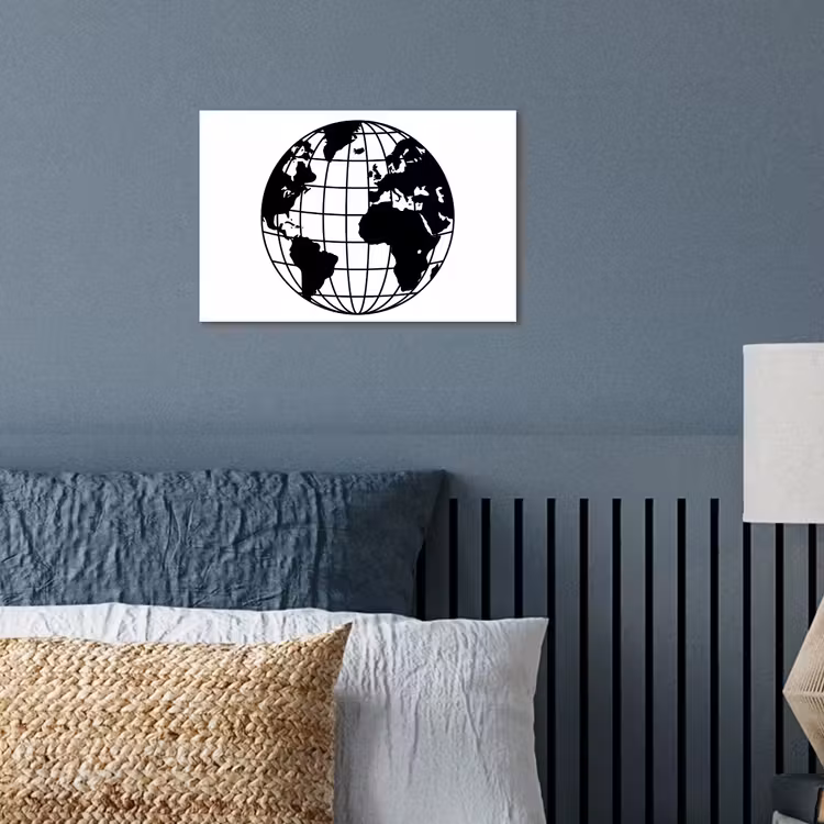 Wereldkaart - Minimalistisch - Zwart - Wit poster papier klein -sfeer2