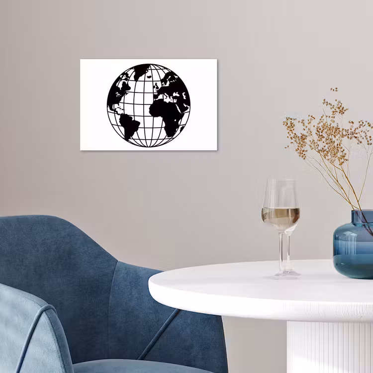 Wereldkaart - Minimalistisch - Zwart - Wit poster papier klein -sfeer3