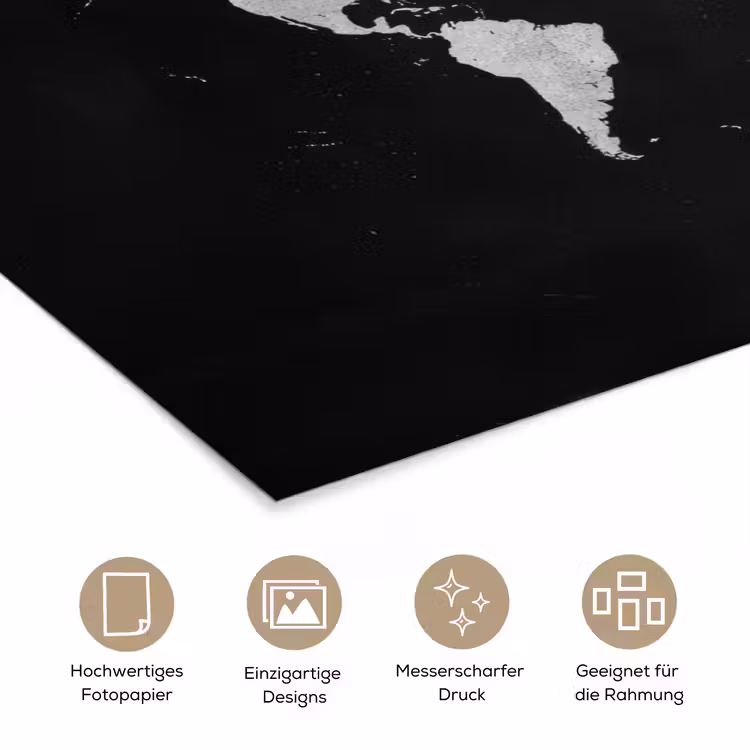 Wereldkaart - Minimalistisch - Wit poster papier klein -tcloseup_DE