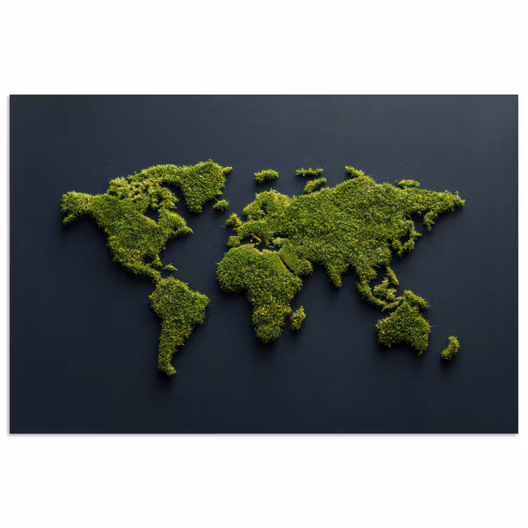 Wereldkaart - Mos -Levendig effect poster papier klein -3d