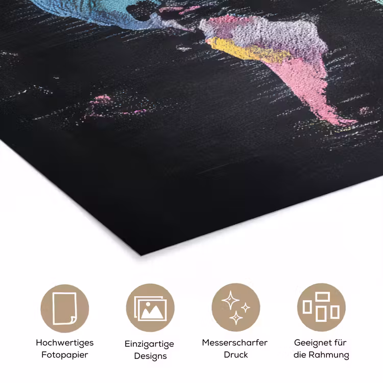 Wereldkaart - Krijtstrepen - Regenboog poster papier klein -tcloseup_DE