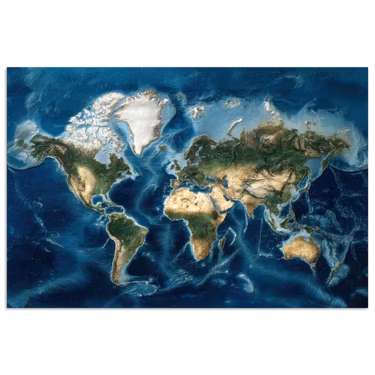 Wereldkaart - Natuurlijk - Goud poster papier klein -3d