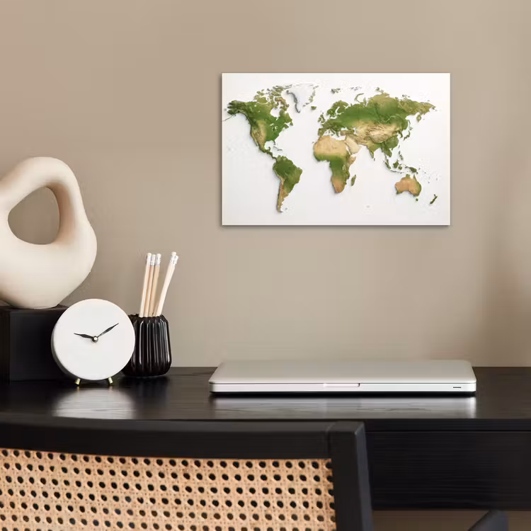 Wereldkaart - Natuurlijke kleuren - reliëfstijl poster papier klein -sfeer1