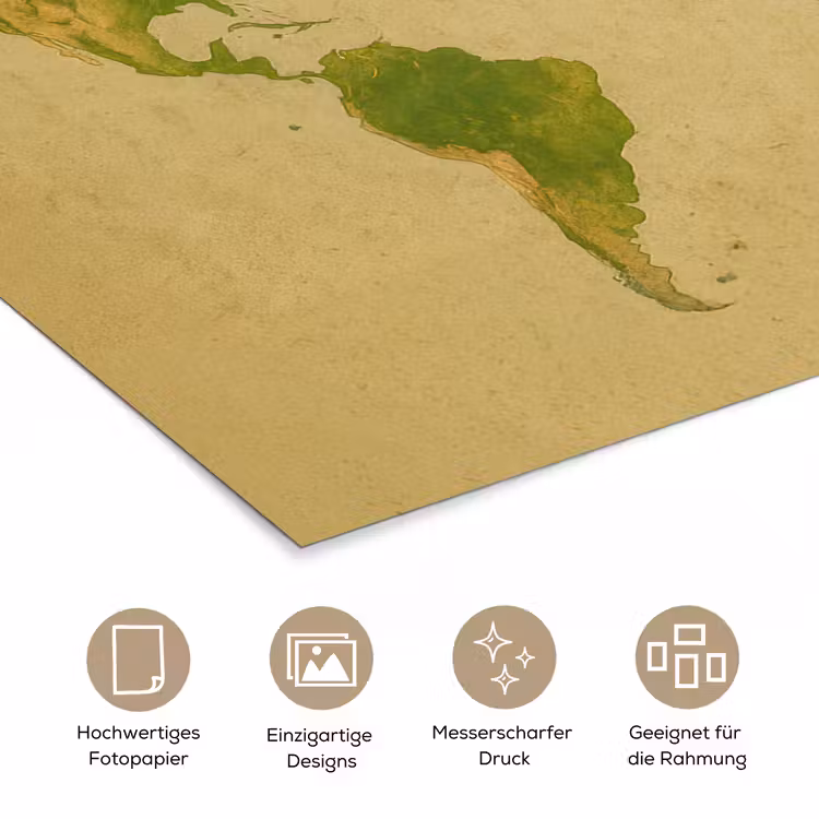 Wereldkaart - Natuurlijke tinten - Organische textuur poster papier klein -tcloseup_DE
