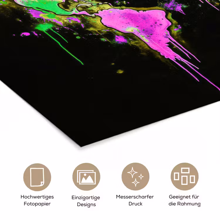 Wereldkaart - Neon - Groen - Roze poster papier klein -tcloseup_DE