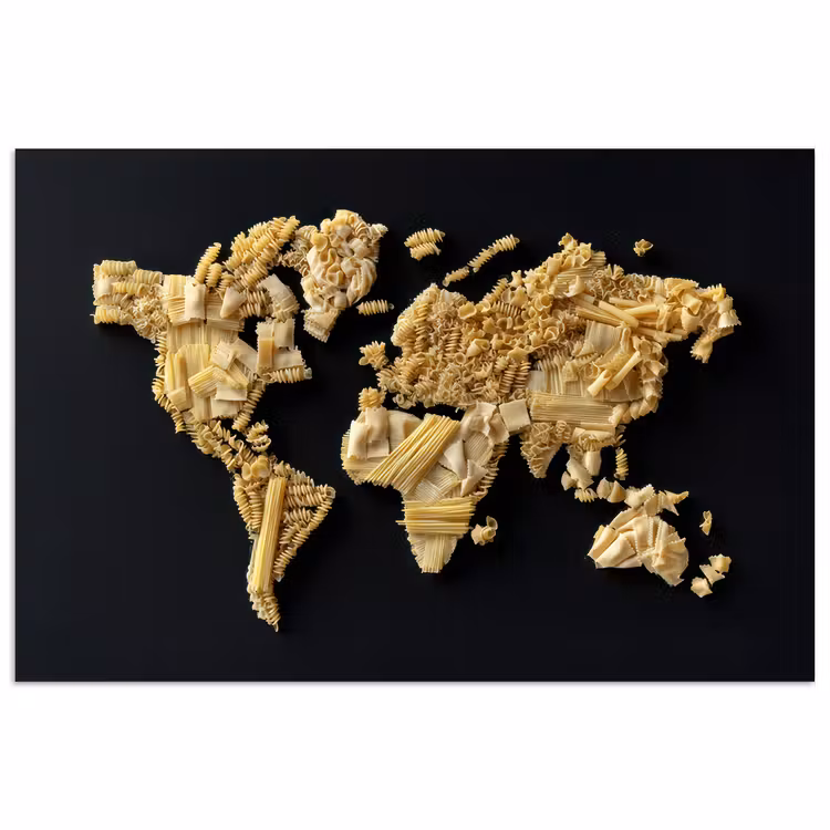 Wereldkaart - Pasta - Zwart poster papier klein -3d