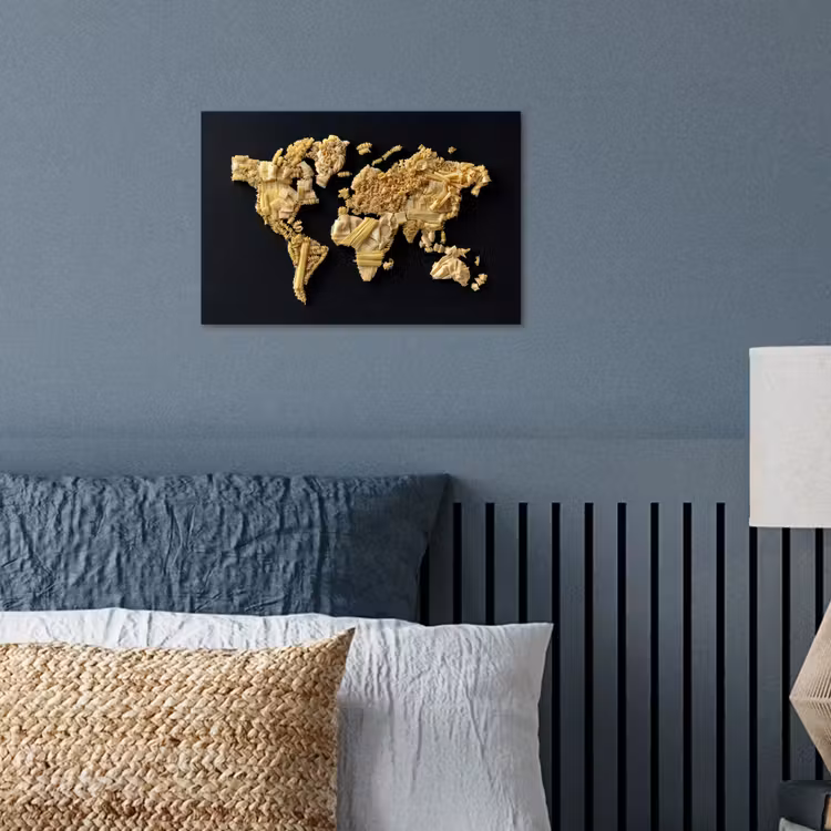 Wereldkaart - Pasta - Zwart poster papier klein -sfeer2