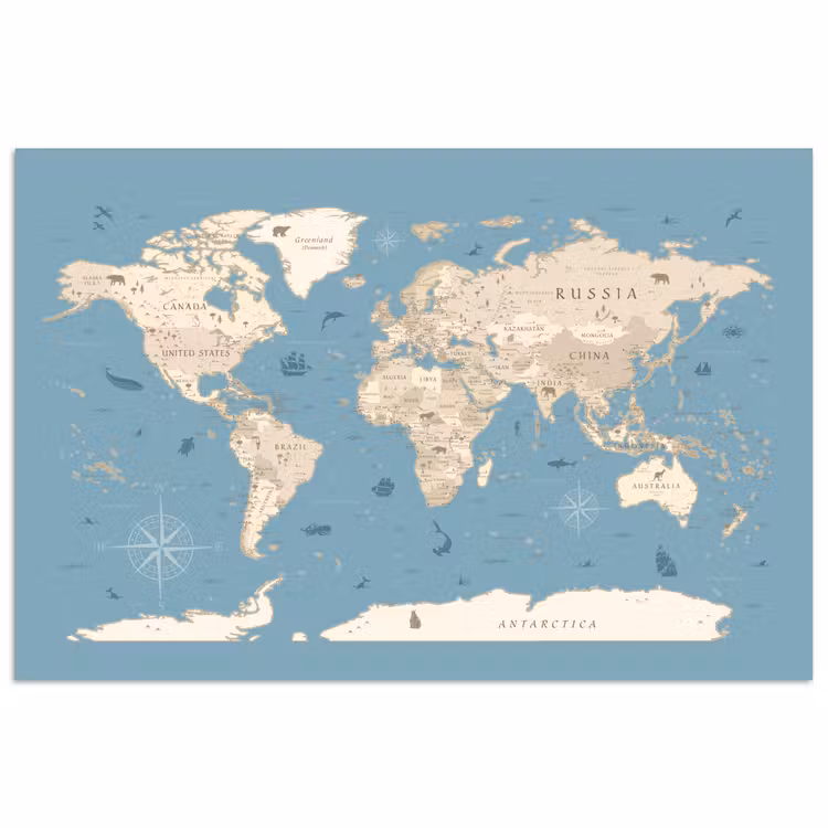 Wereldkaart - Oceaan - Realistisch - Blauw poster papier klein -3d
