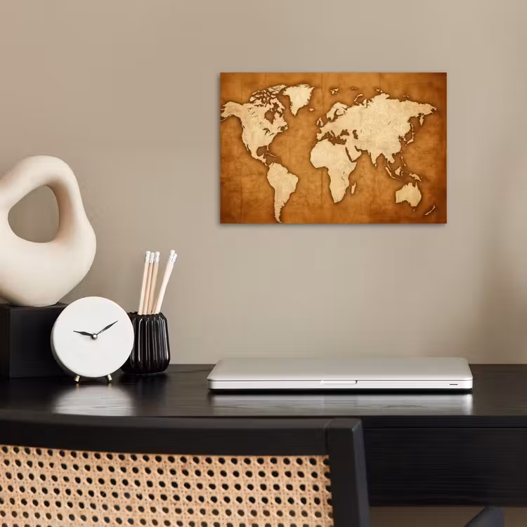 Wereldkaart - Perkamenttextuur poster papier klein -sfeer1