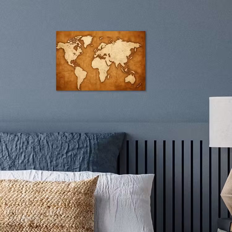 Wereldkaart - Perkamenttextuur poster papier klein -sfeer2