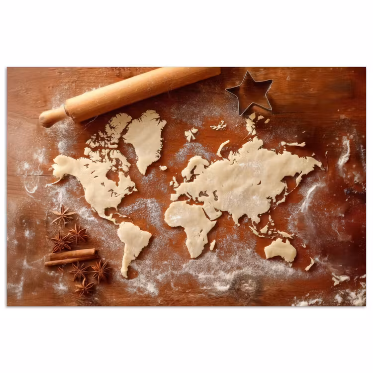 Wereldkaart - Koekjesdeeg - Warme baksfeer poster papier klein -3d