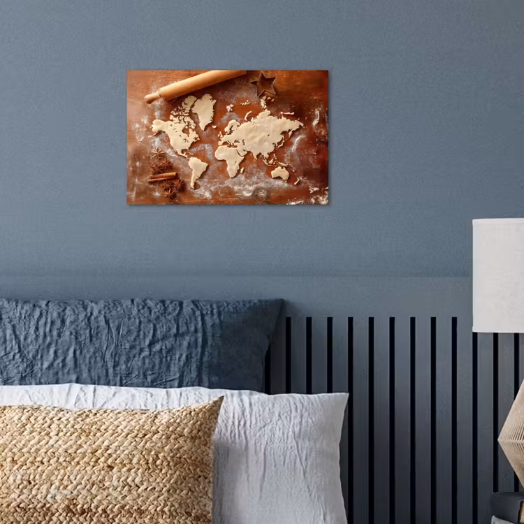 Wereldkaart - Koekjesdeeg - Warme baksfeer poster papier klein -sfeer2