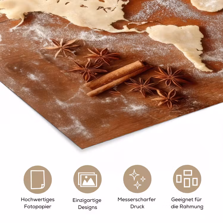 Wereldkaart - Koekjesdeeg - Warme baksfeer poster papier klein -tcloseup_DE