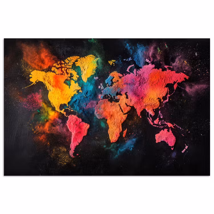 Wereldkaart - Poeder - Kleuren poster papier klein -3d