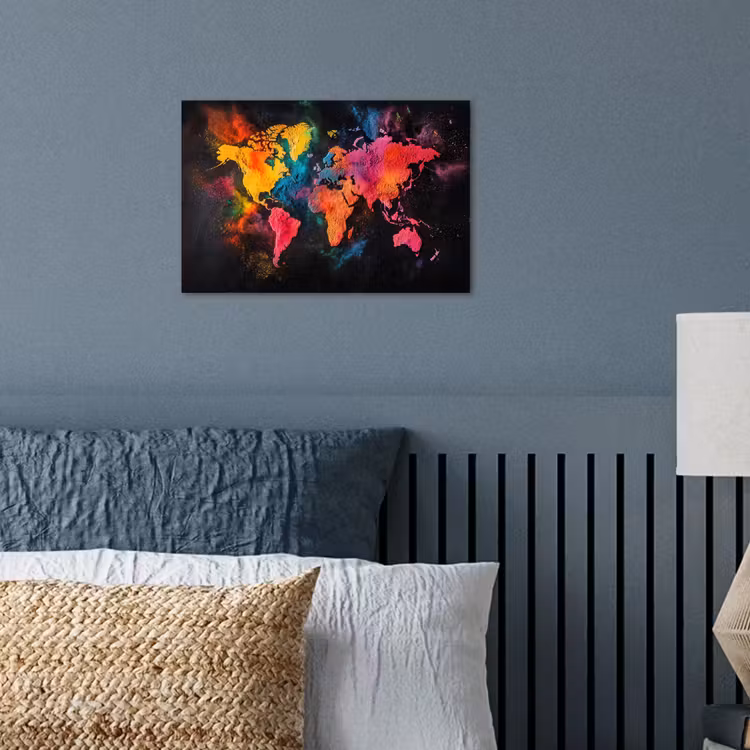 Wereldkaart - Poeder - Kleuren poster papier klein -sfeer2