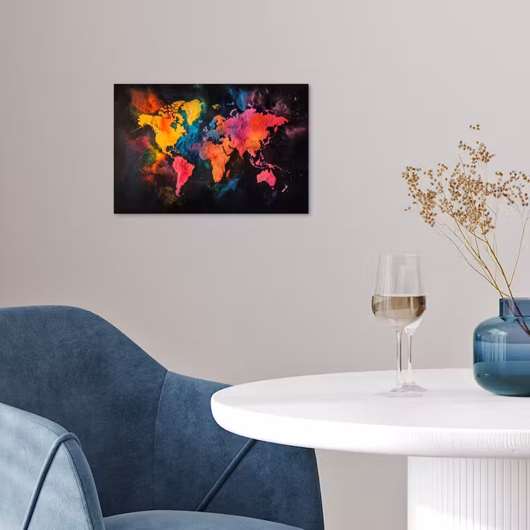 Wereldkaart - Poeder - Kleuren poster papier klein -sfeer3