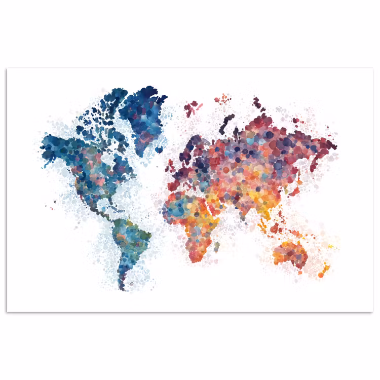 Wereldkaart - Stipjes - Kleurrijk - Mozaïek poster papier klein -3d