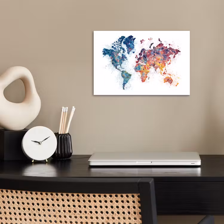 Wereldkaart - Stipjes - Kleurrijk - Mozaïek poster papier klein -sfeer1