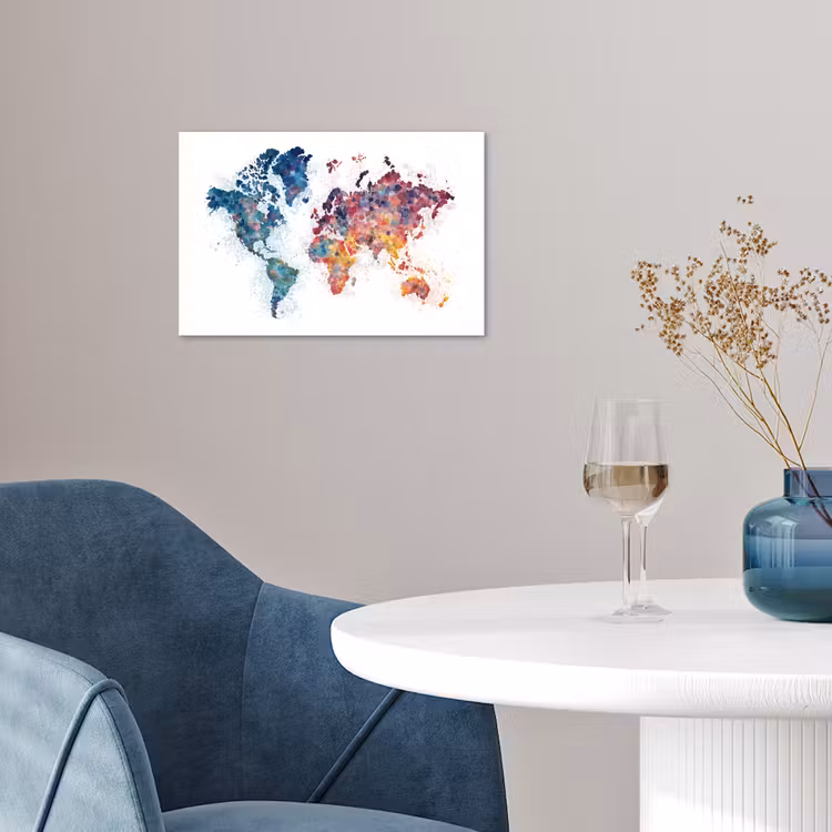 Wereldkaart - Stipjes - Kleurrijk - Mozaïek poster papier klein -sfeer3