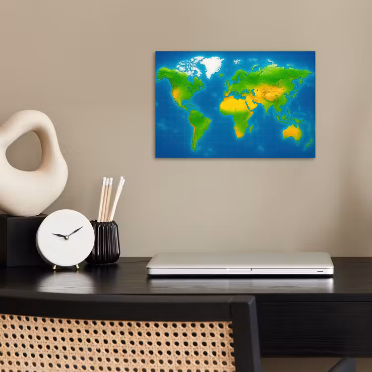 Wereldkaart - Raster - Helder kleurenpalet poster papier klein -sfeer1