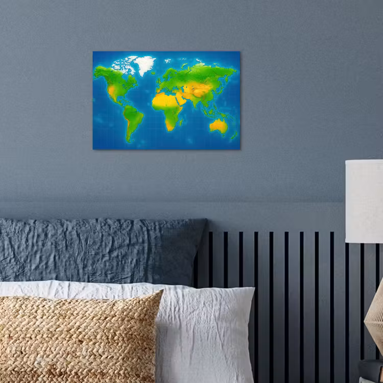 Wereldkaart - Raster - Helder kleurenpalet poster papier klein -sfeer2