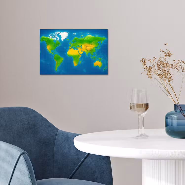 Wereldkaart - Raster - Helder kleurenpalet poster papier klein -sfeer3