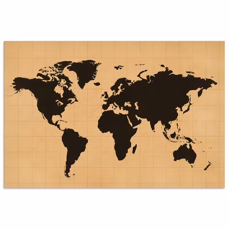 Wereldkaart - Raster -Zwart poster papier klein -3d