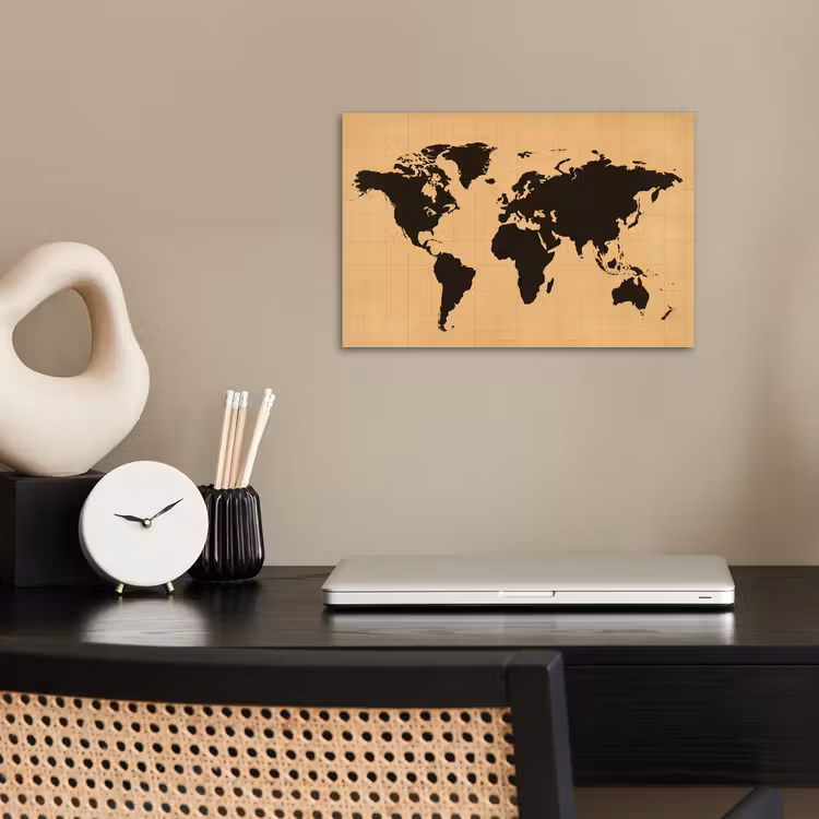 Wereldkaart - Raster -Zwart poster papier klein -sfeer1