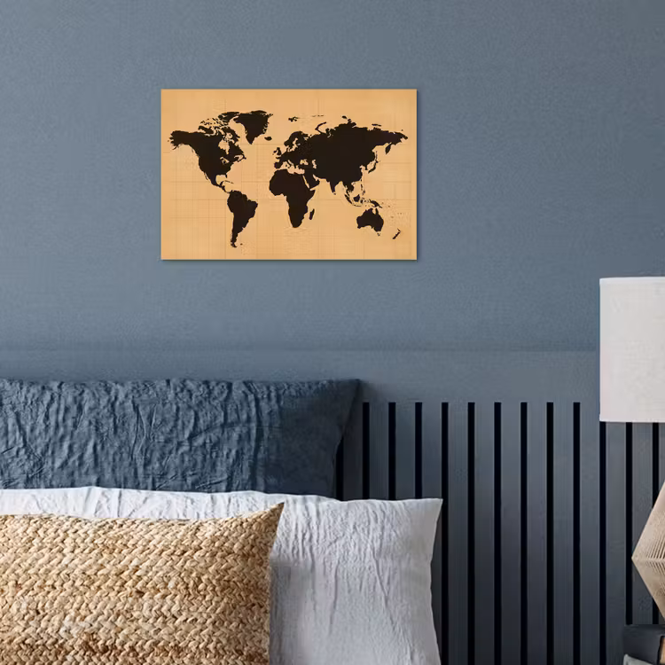 Wereldkaart - Raster -Zwart poster papier klein -sfeer2