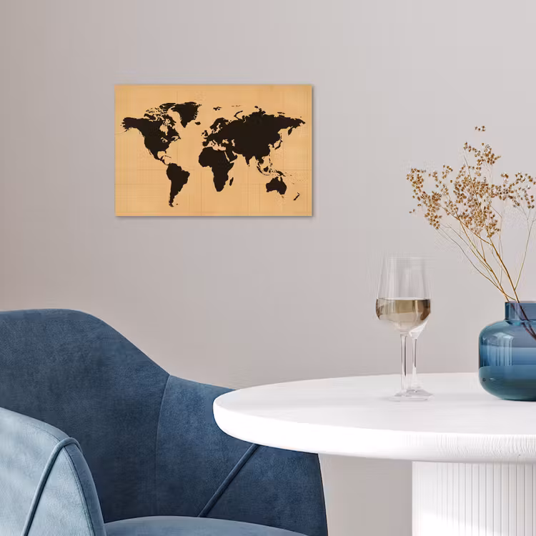 Wereldkaart - Raster -Zwart poster papier klein -sfeer3