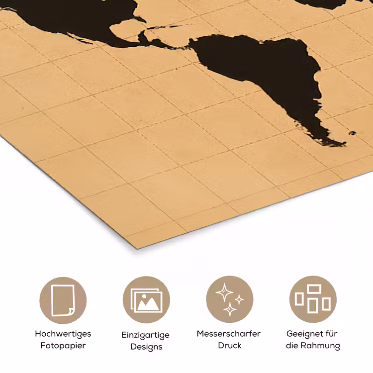 Wereldkaart - Raster -Zwart poster papier klein -tcloseup_DE
