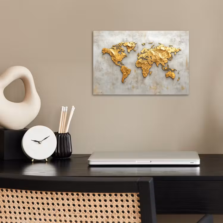 Wereldkaart - Ruwe betonnen muur - Handgemaakt effect poster papier klein -sfeer1