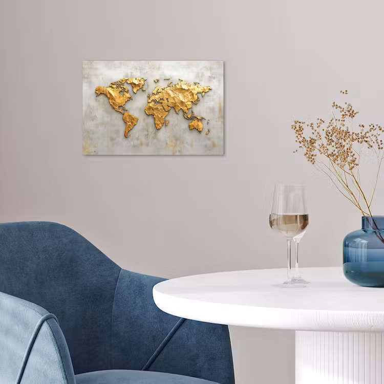 Wereldkaart - Ruwe betonnen muur - Handgemaakt effect poster papier klein -sfeer3