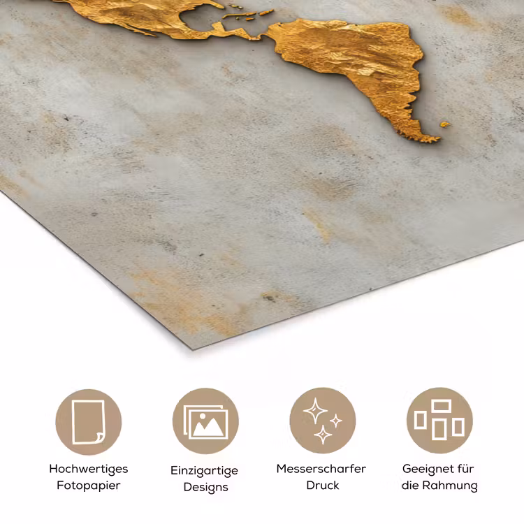 Wereldkaart - Ruwe betonnen muur - Handgemaakt effect poster papier klein -tcloseup_DE