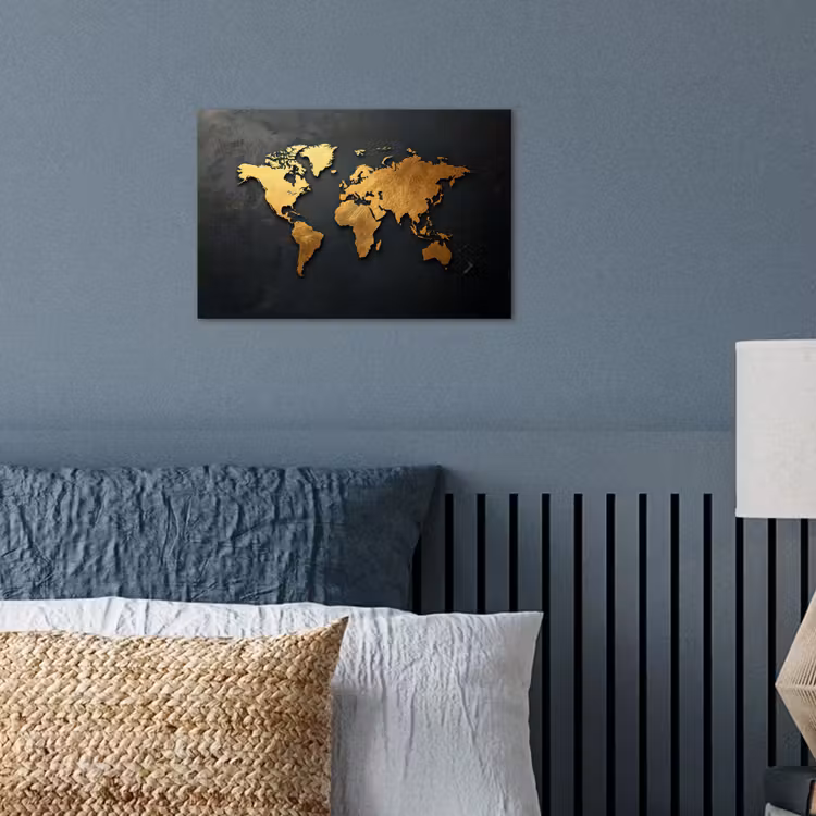 Wereldkaart - Ruwe textuur - Scherpe contouren - Zwart poster papier klein -sfeer2