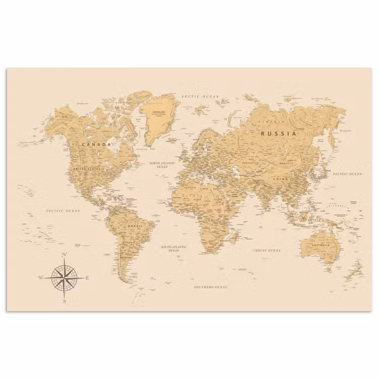 Wereldkaart - Realistisch - Beige poster papier klein -3d