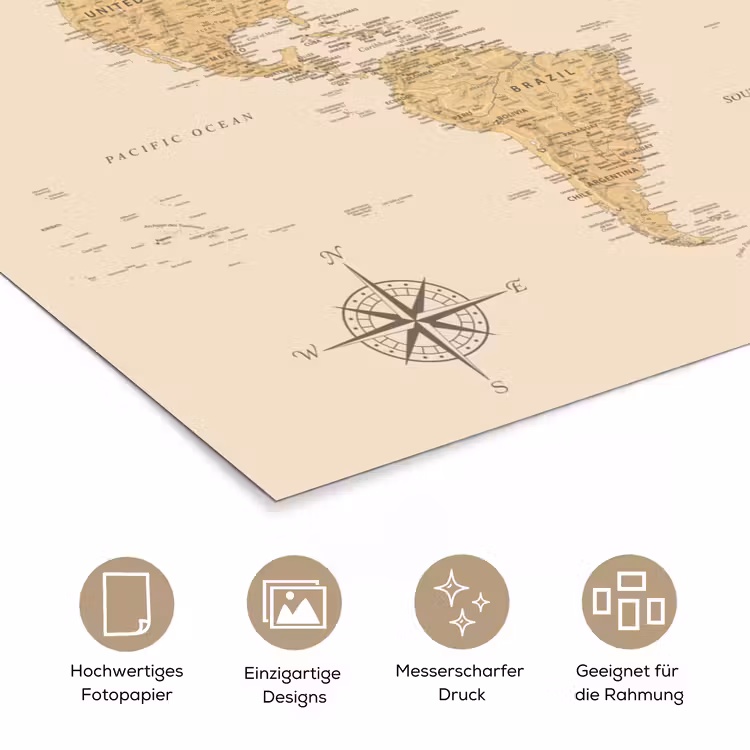 Wereldkaart - Realistisch - Beige poster papier klein -tcloseup_DE